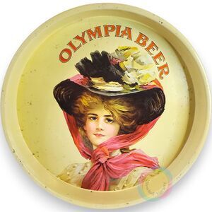 Vintage Olympia Beer Tray 1972 Metal Serving 13" Round Victorian Lady Brewing Co
